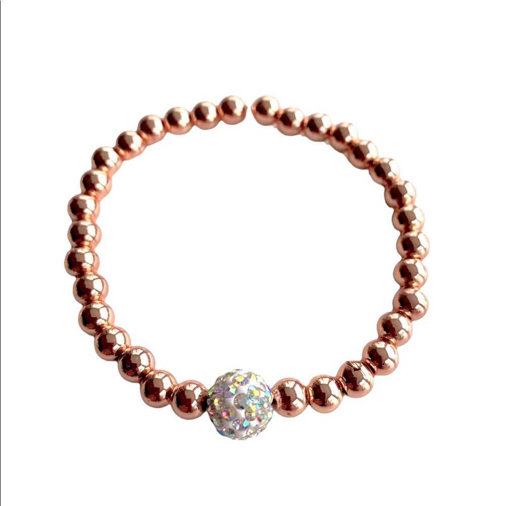 NEW Rose Gold Filled 6mm Stretch Bead Bracelet with Crystal Iridescent Center